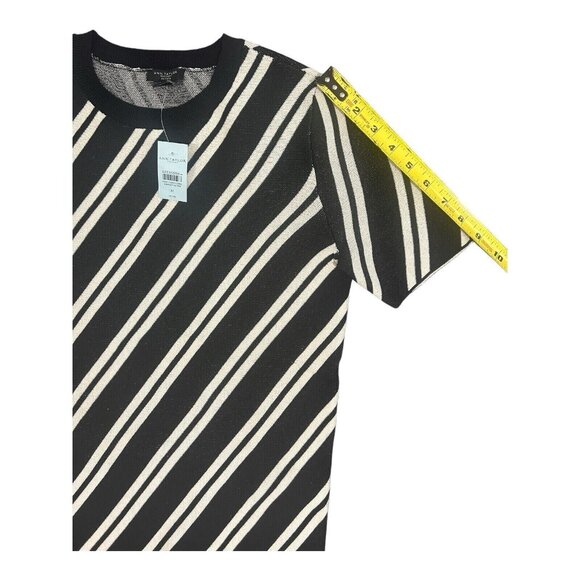 Ann Taylor Women's Black White Striped Stretch Knit Top | Medium Petite - Picture 6 of 8